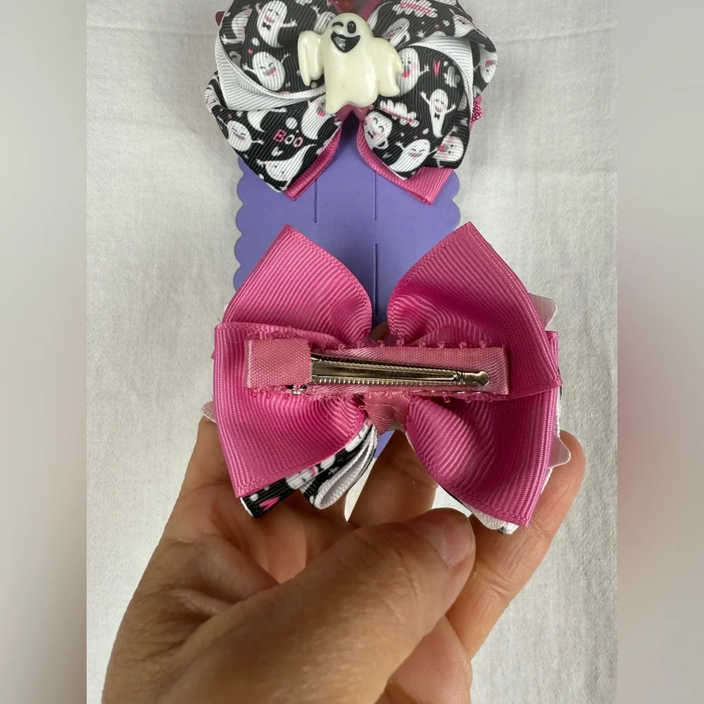 HandMade Ghost Hair Bows with Pink and Black Accents‎